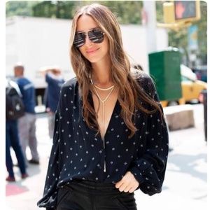 Something Navy Easy Volume Button Down Blouse, Black Sz S